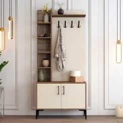 Viyana D Garderobenständer | 100 % MELAMIN | Walnuss, Creme