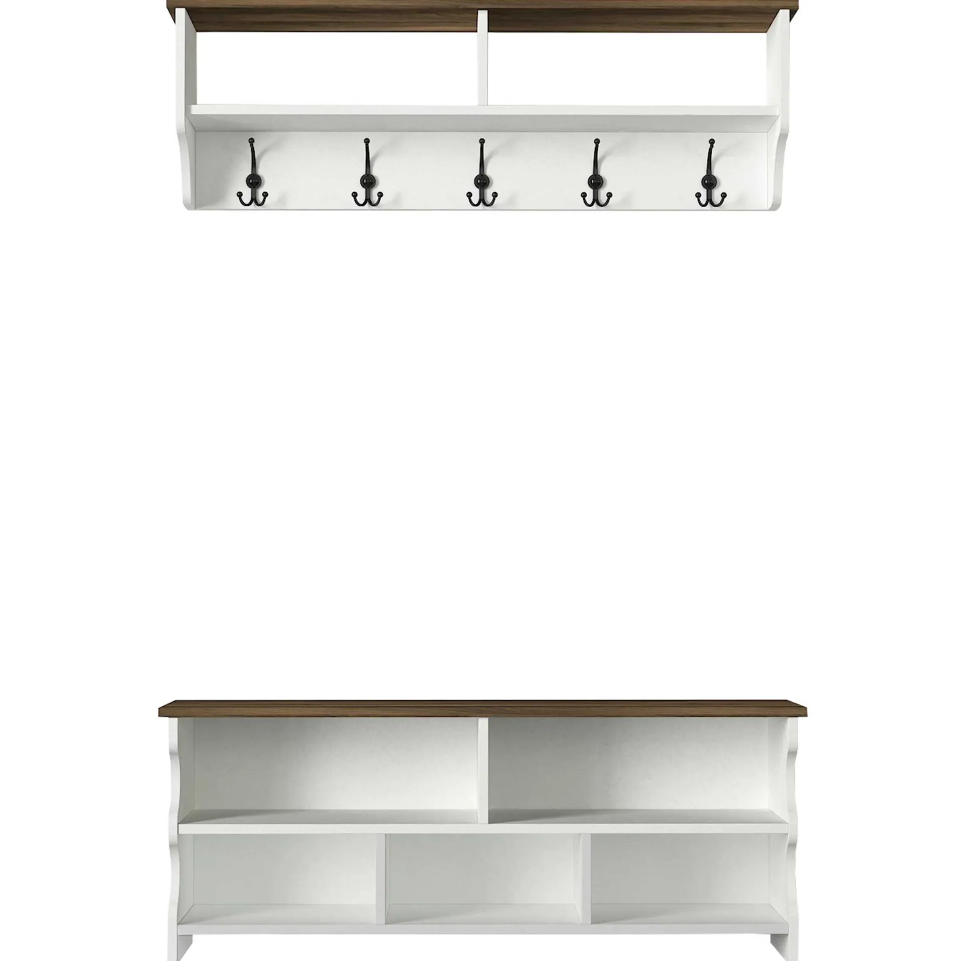 Emob Wandgarderobe Esta - mit Schuhbank - Dekor Weiß/Walnuss