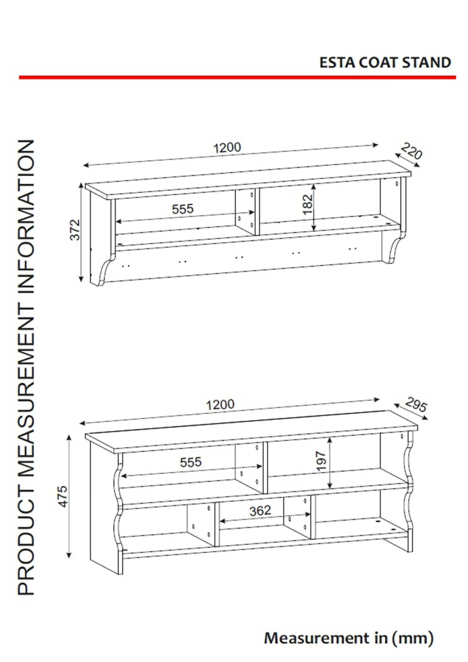 Emob Wandgarderobe Esta - mit Schuhbank - Dekor Weiß/Walnuss