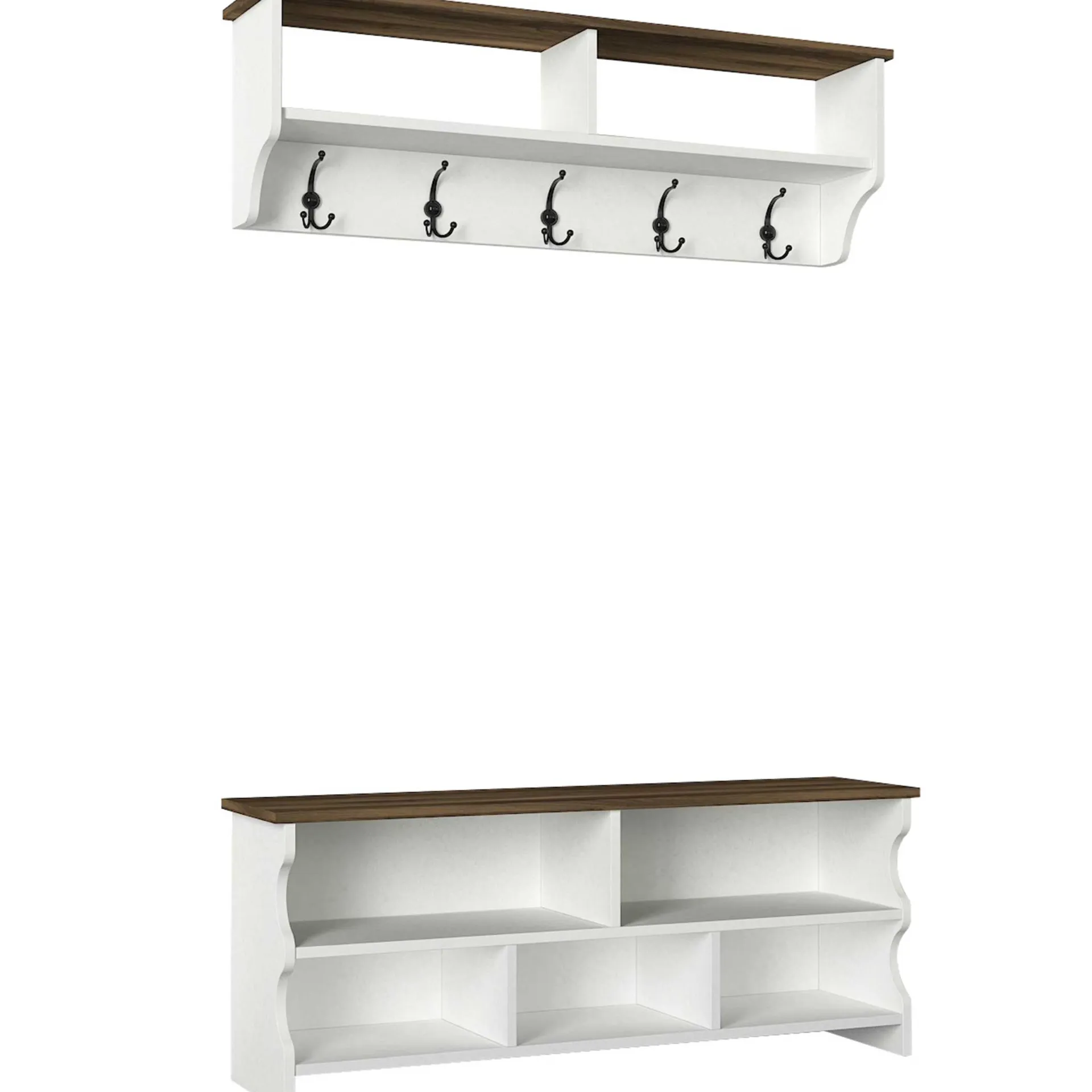 Emob Wandgarderobe Esta - mit Schuhbank - Dekor Weiß/Walnuss