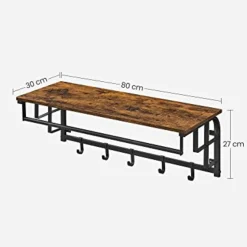 Wandgarderobe, 5 Haken, schwebendes Regal, rustikal braun/schwarz