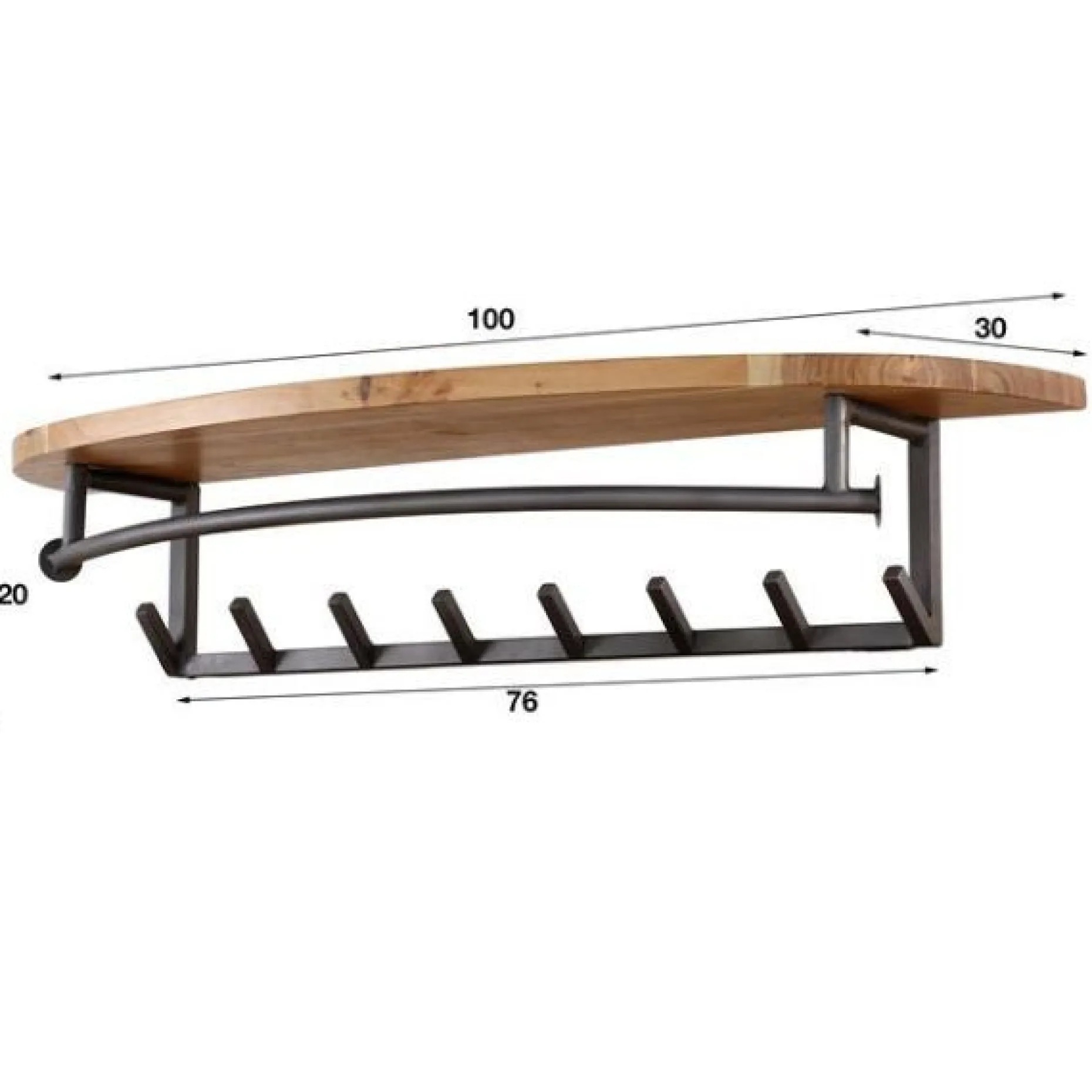 Wandgarderobe Menga | 100 x 20 x 30 cm | Massivholz Akazie