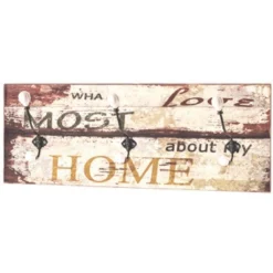 Wandgarderobe mit 3 schwarzen Metallhaken | 60 x 12 x 20 cm | Vintage Design