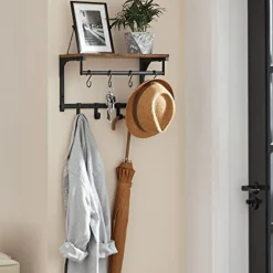 Wandgarderobenregal mit 8 Haken, Hängestange, Vintage Braun-Schwarz