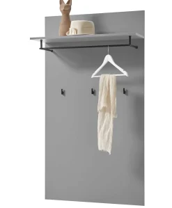 Wandgarderobe Seta 3 Haken mit Hutablage und Stange - hochglänzend grau
