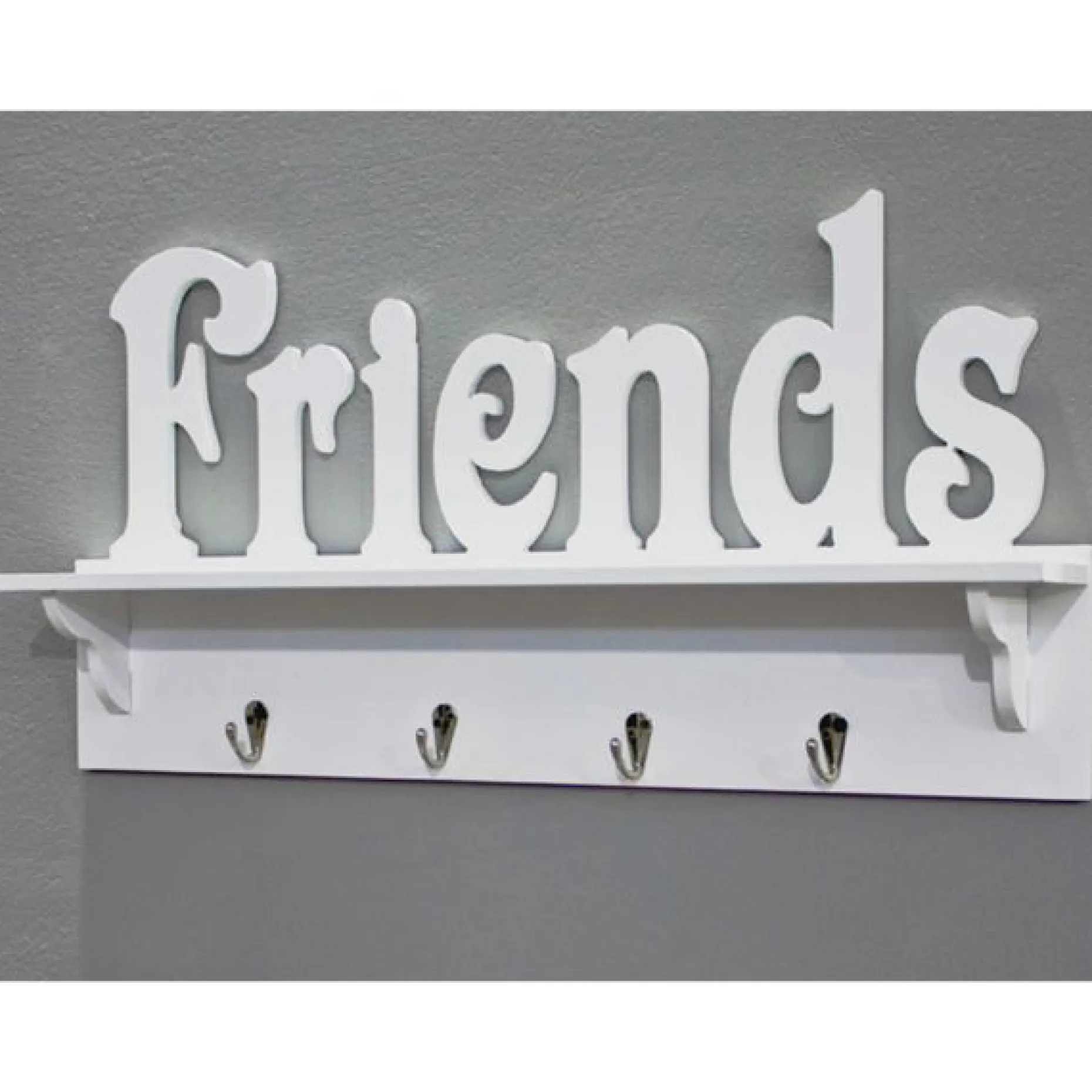 Wandpaneel mit Ablage und 4 Haken | 60 x 9 x 30 cm | Weiß