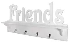 Wandpaneel mit Ablage und 4 Haken | 60 x 9 x 30 cm | Weiß
