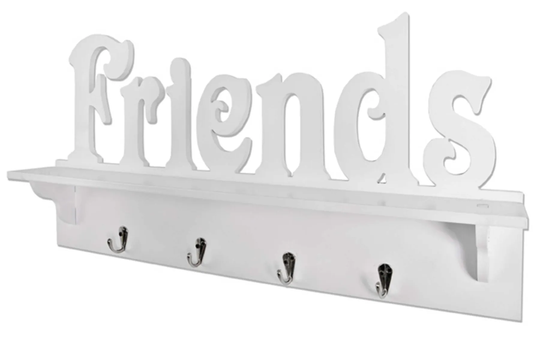 Wandpaneel mit Ablage und 4 Haken | 60 x 9 x 30 cm | Weiß