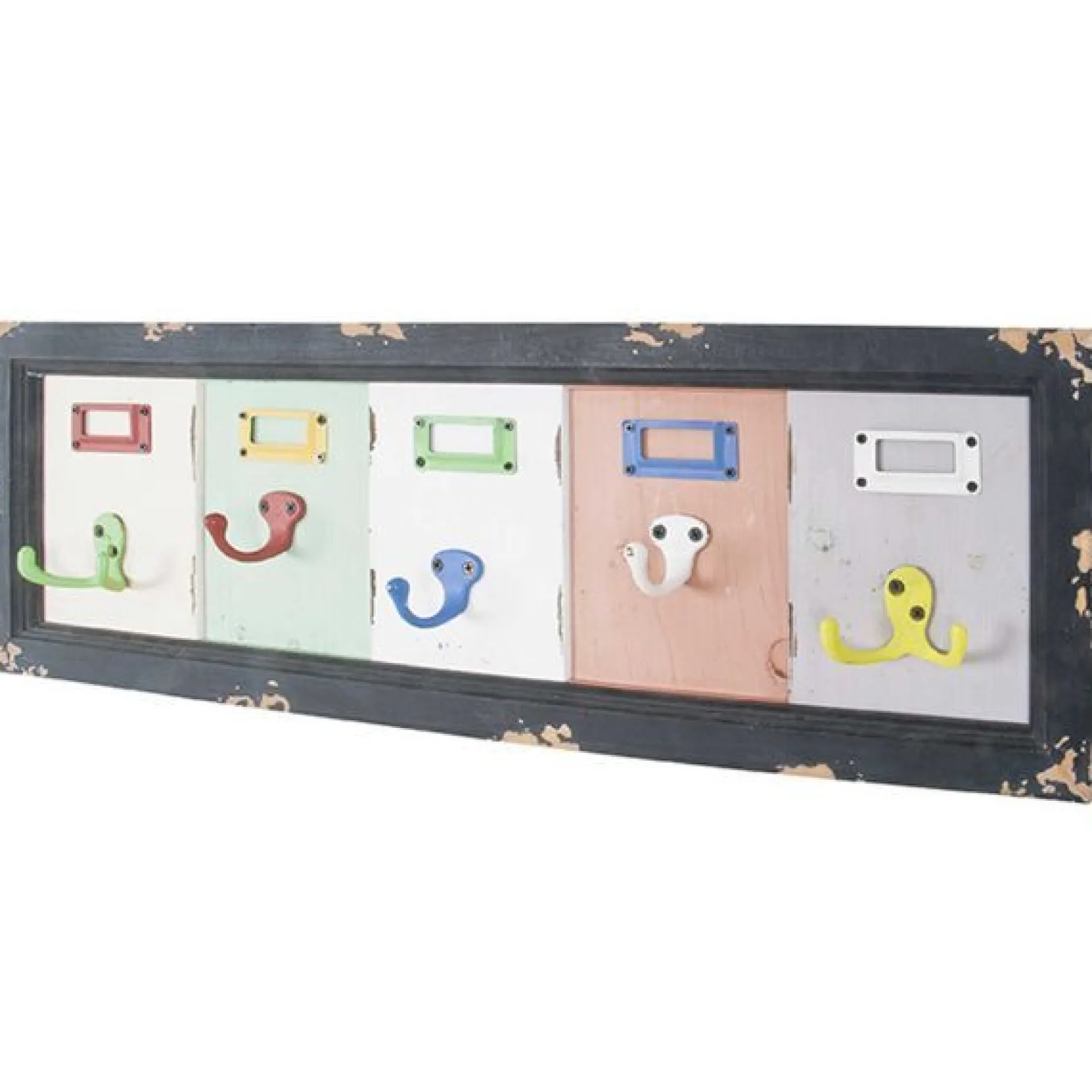 Wandpaneel mit 5 Haken | 66 x 5 x 21 cm | Mehrfarbig / Massivholz