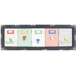 Wandpaneel mit 5 Haken | 66 x 5 x 21 cm | Mehrfarbig / Massivholz