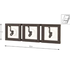 Wandpaneel mit 3 Kleiderhaken | 58 x 9 x 18 cm | Braun