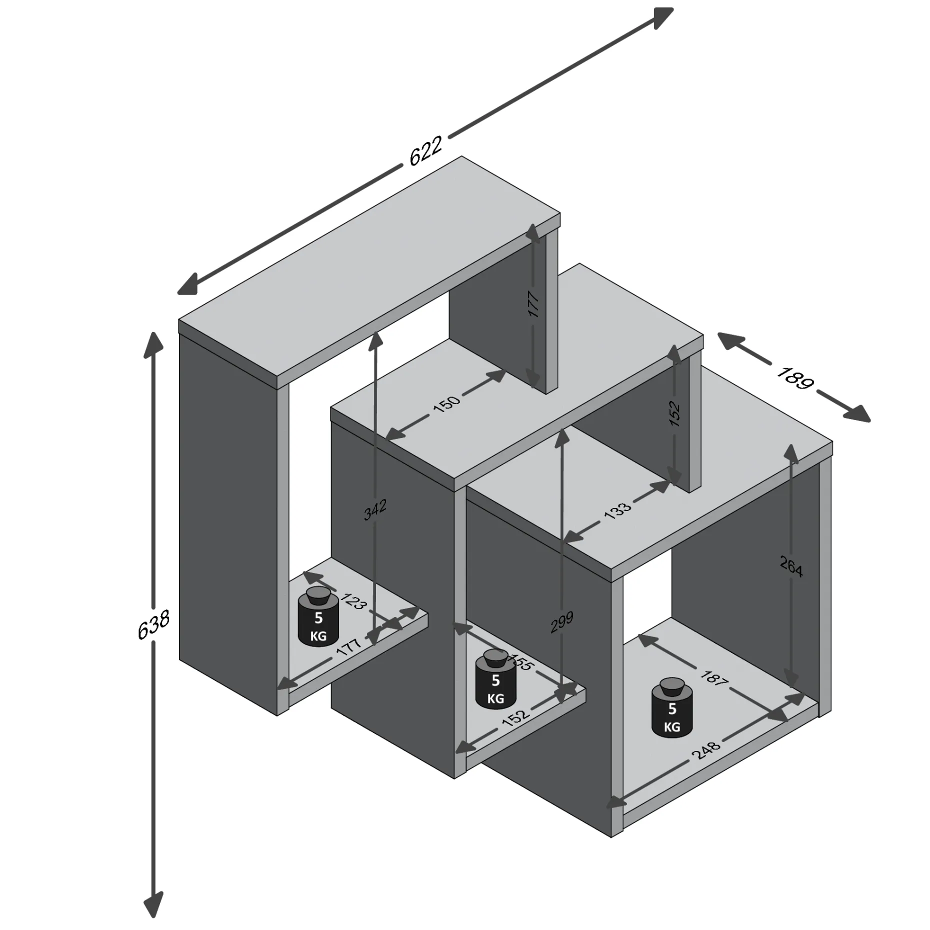 Wandregal Fibi mit 3 Fächern - Eiche