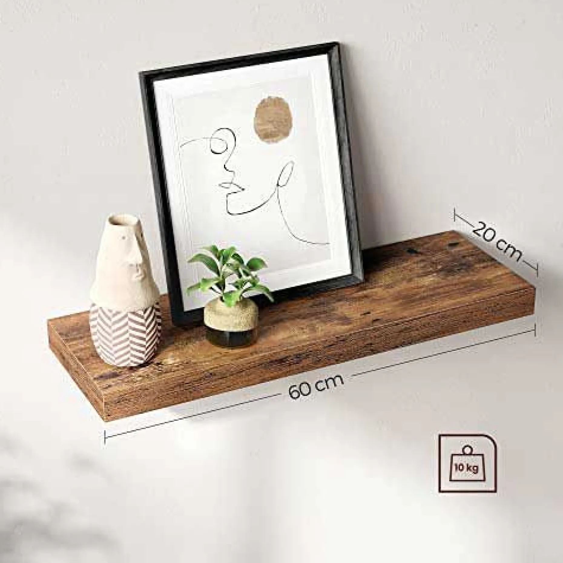Wandregal Oman 60x20cm - rustikales Holz