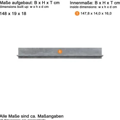 Wandregal Rock | 148 x 18 x 19 cm | Stone Grey