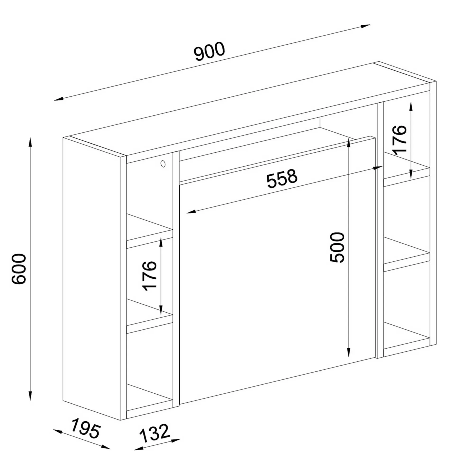 Emob Wandschreibtisch Este - 90x20x60cm - mit Ablagefläche -