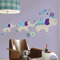 RoomMates Wandsticker - Elefanten (blau/lila)