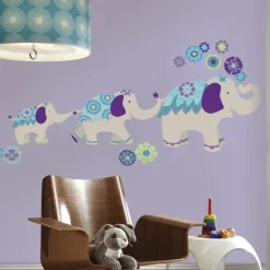 RoomMates Wandsticker - Elefanten (blau/lila)