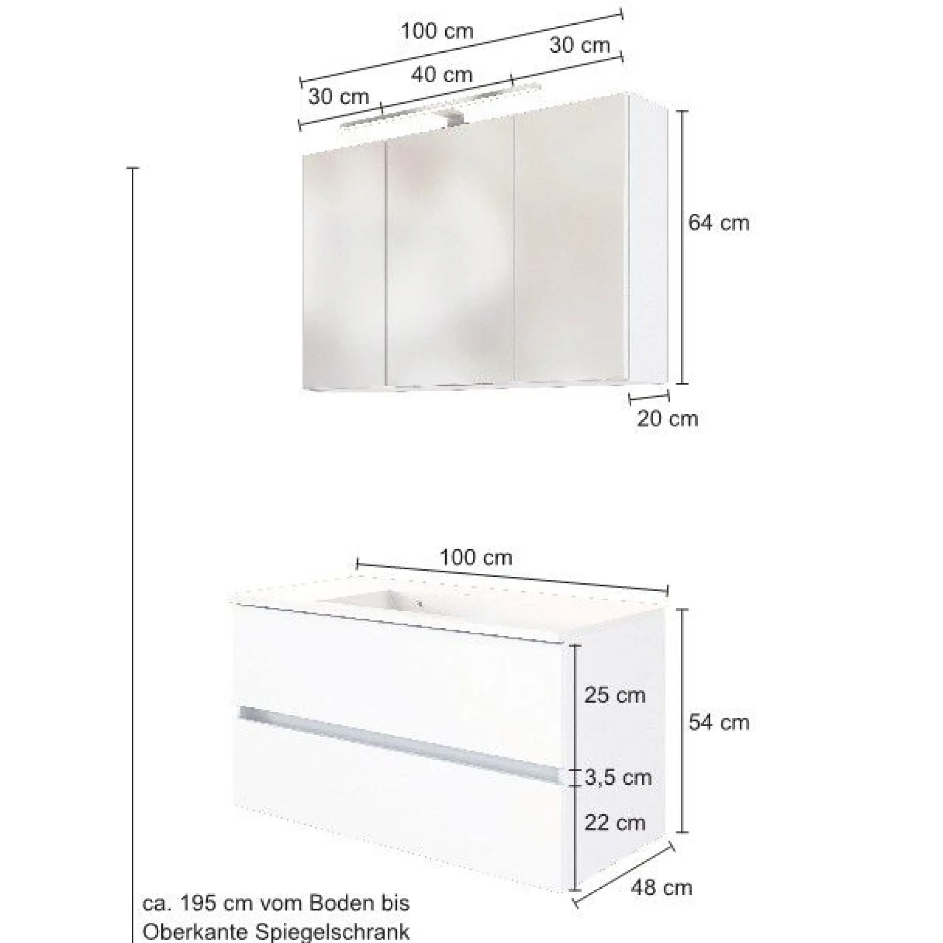Waschbeckenmöbel-Set Brama 100cm - weiß