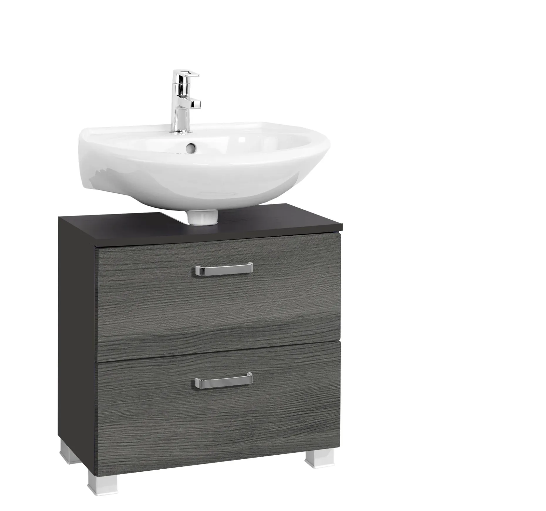 Waschbeckenschrank Bobbi 60cm 1 Tür und 1 Schublade - graphit/graue Eiche