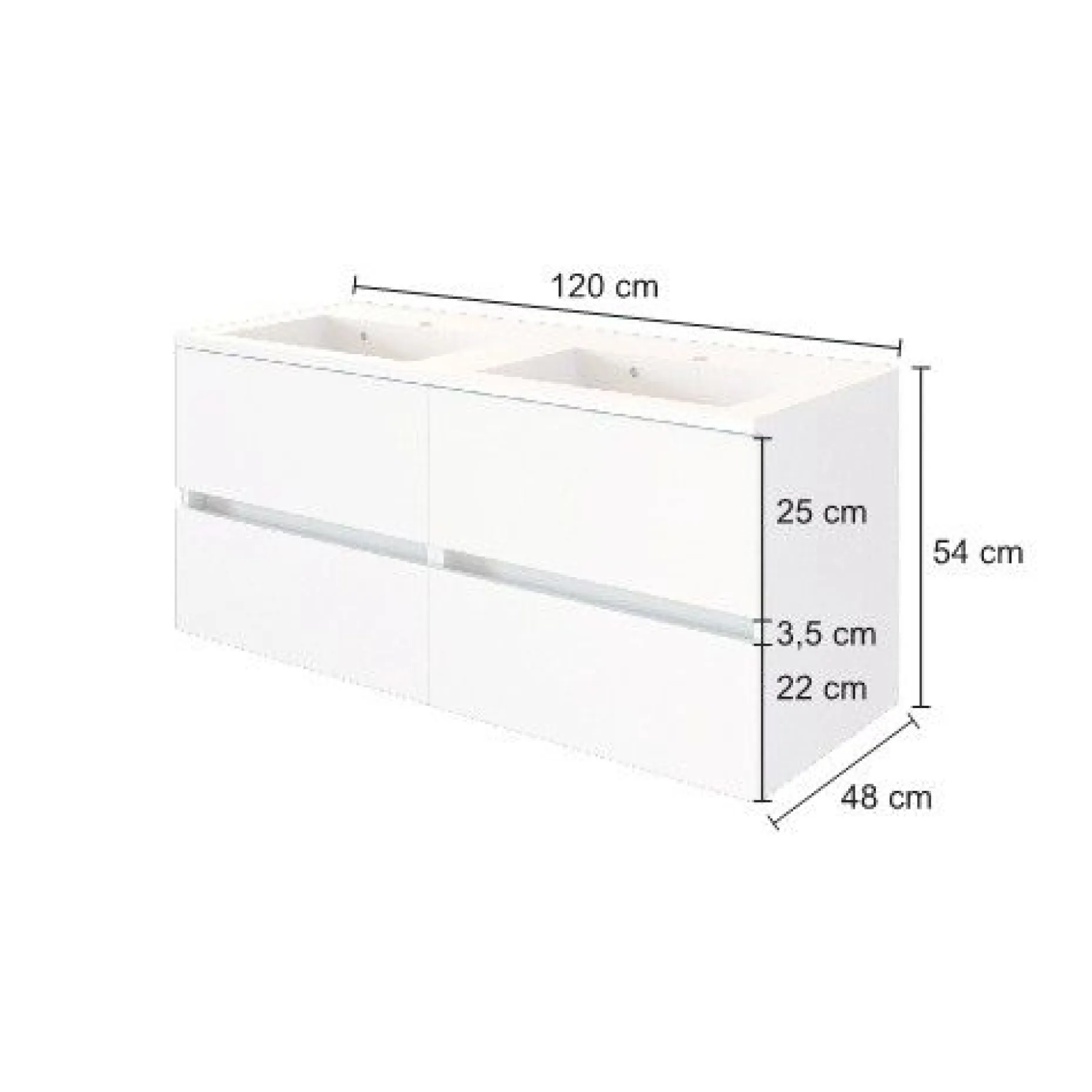 Waschbeckenschrank Brama 120cm 4 Schubladen - weiß