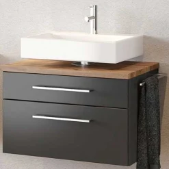 Waschbeckenschrank Dasa 60cm mit 2 Schubladen - graphit/mattgrau