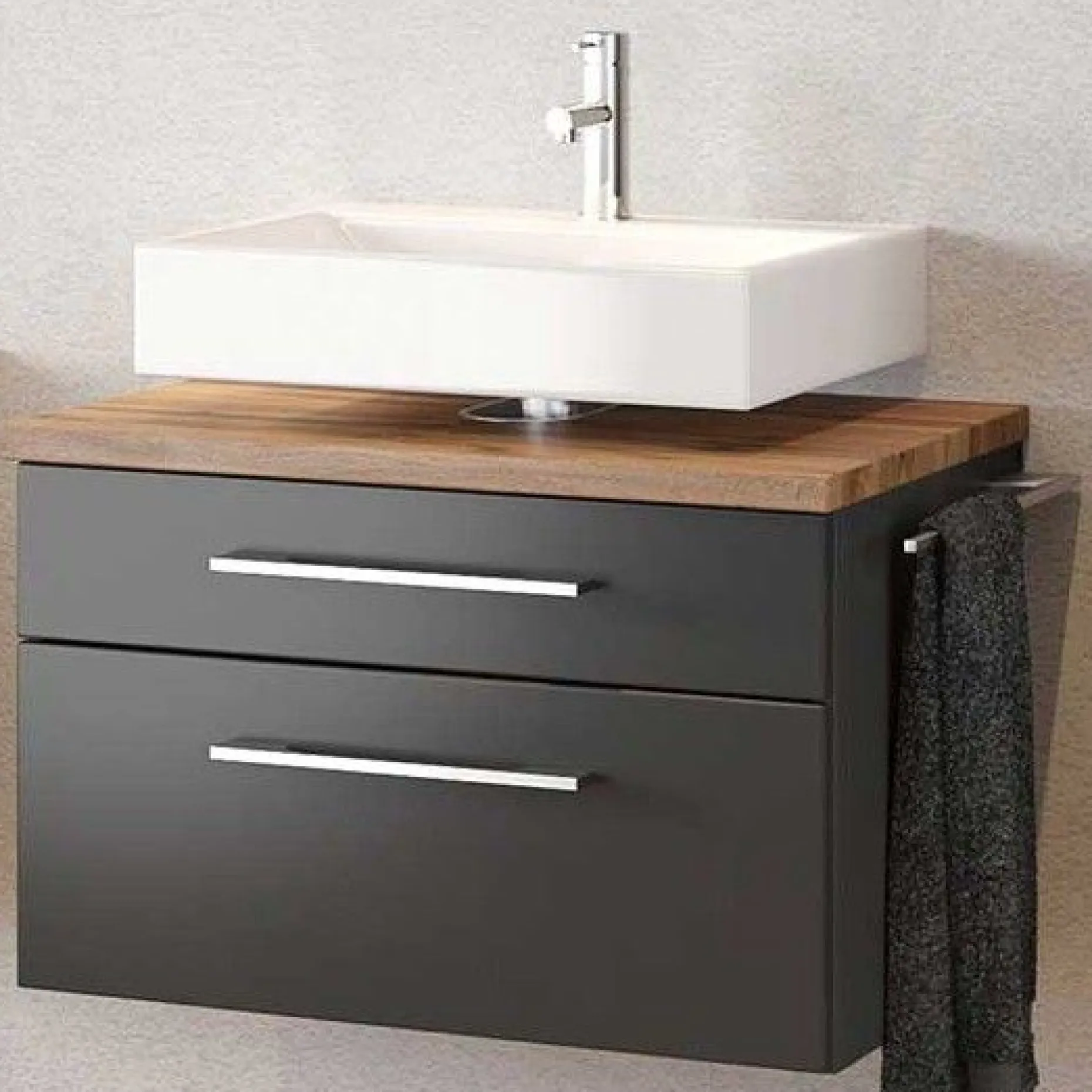 Waschbeckenschrank Dasa 60cm mit 2 Schubladen - graphit/mattgrau
