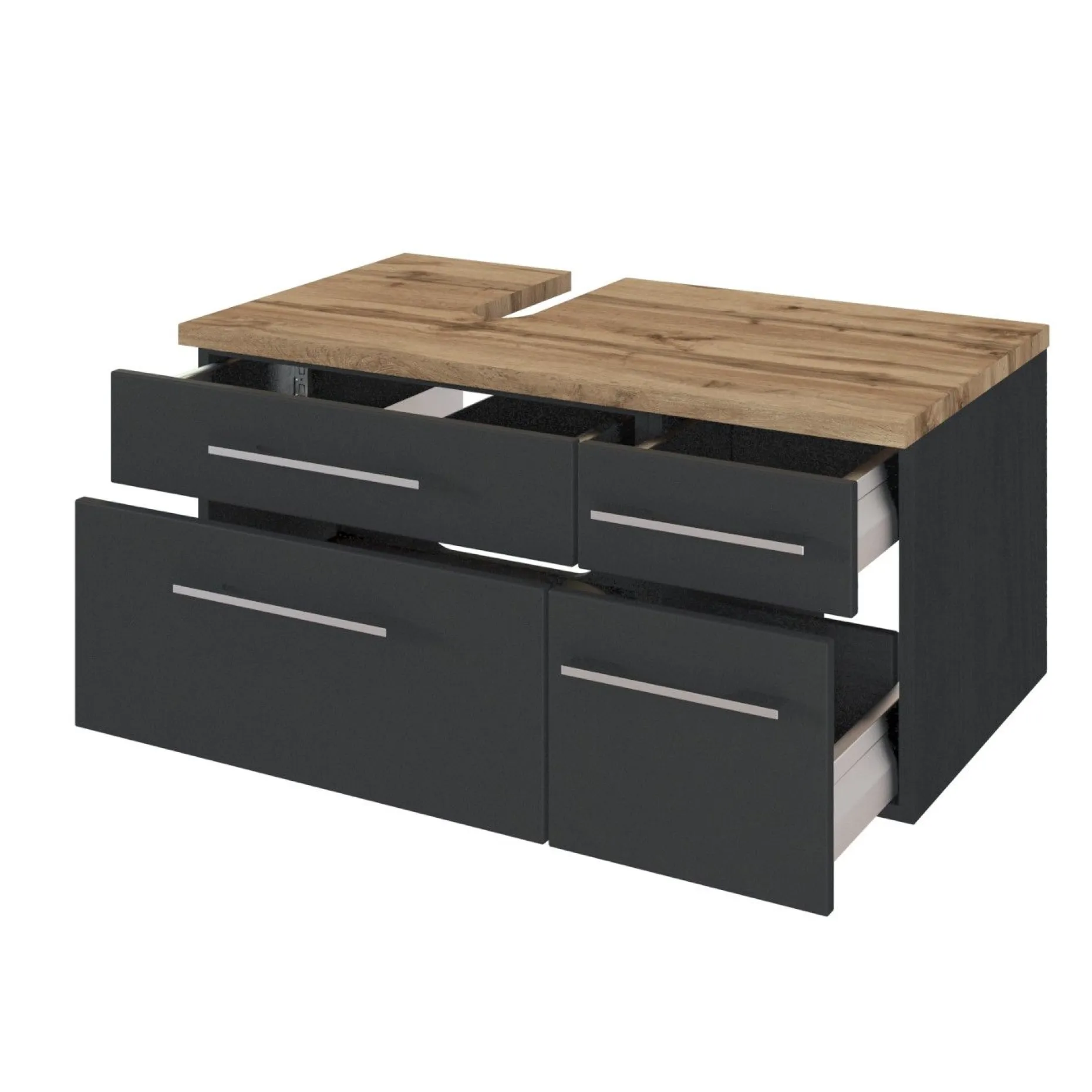 Waschbeckenschrank Dasa (links) 90cm mit 4 Schubladen - graphit/mattgrau