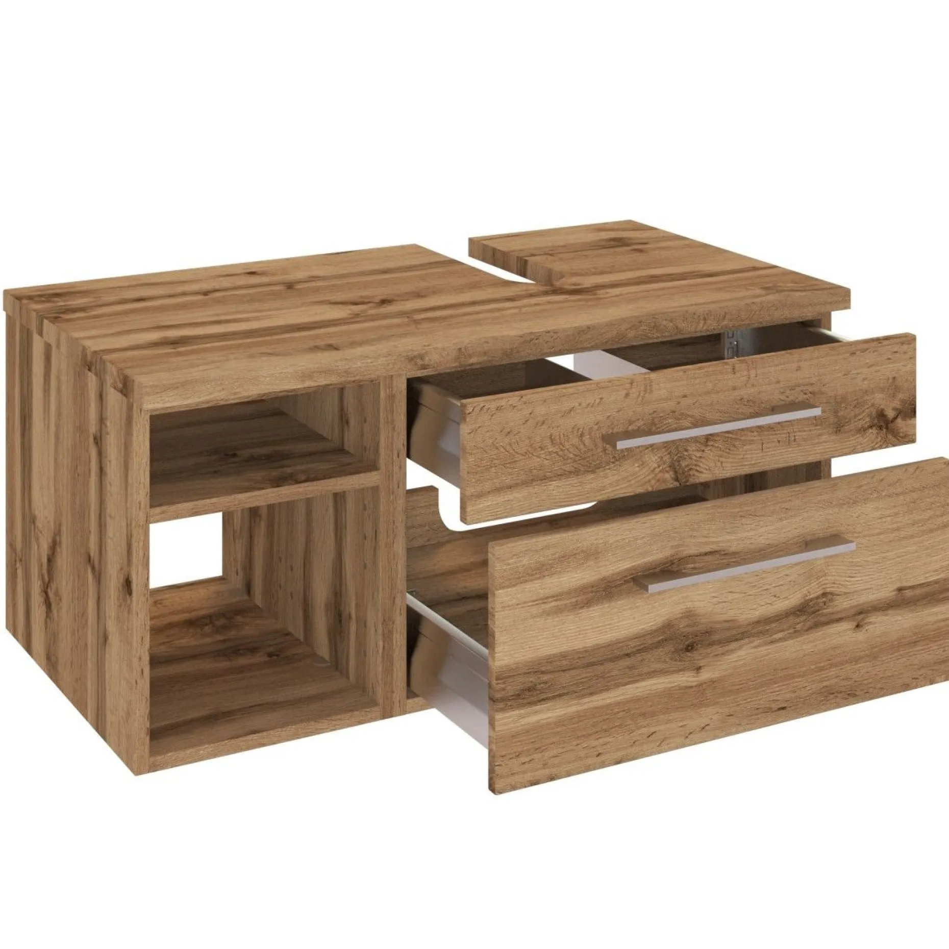 Waschbeckenschrank Dasa (rechts) 90cm mit 2 Schubladen - Eiche wotan
