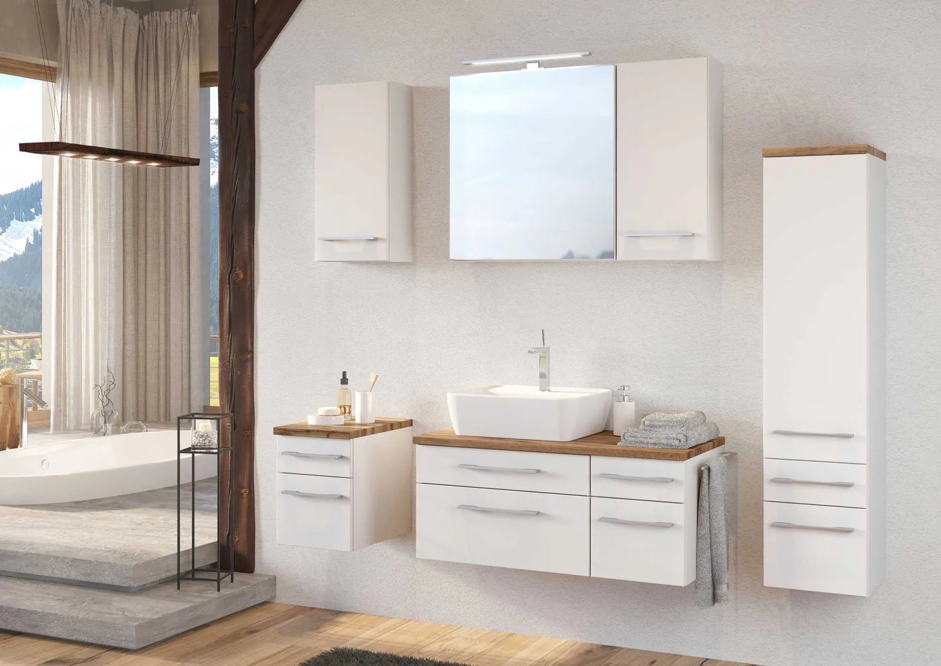 Waschbeckenschrank Dasa (rechts) 90cm mit 4 Schubladen - weiß