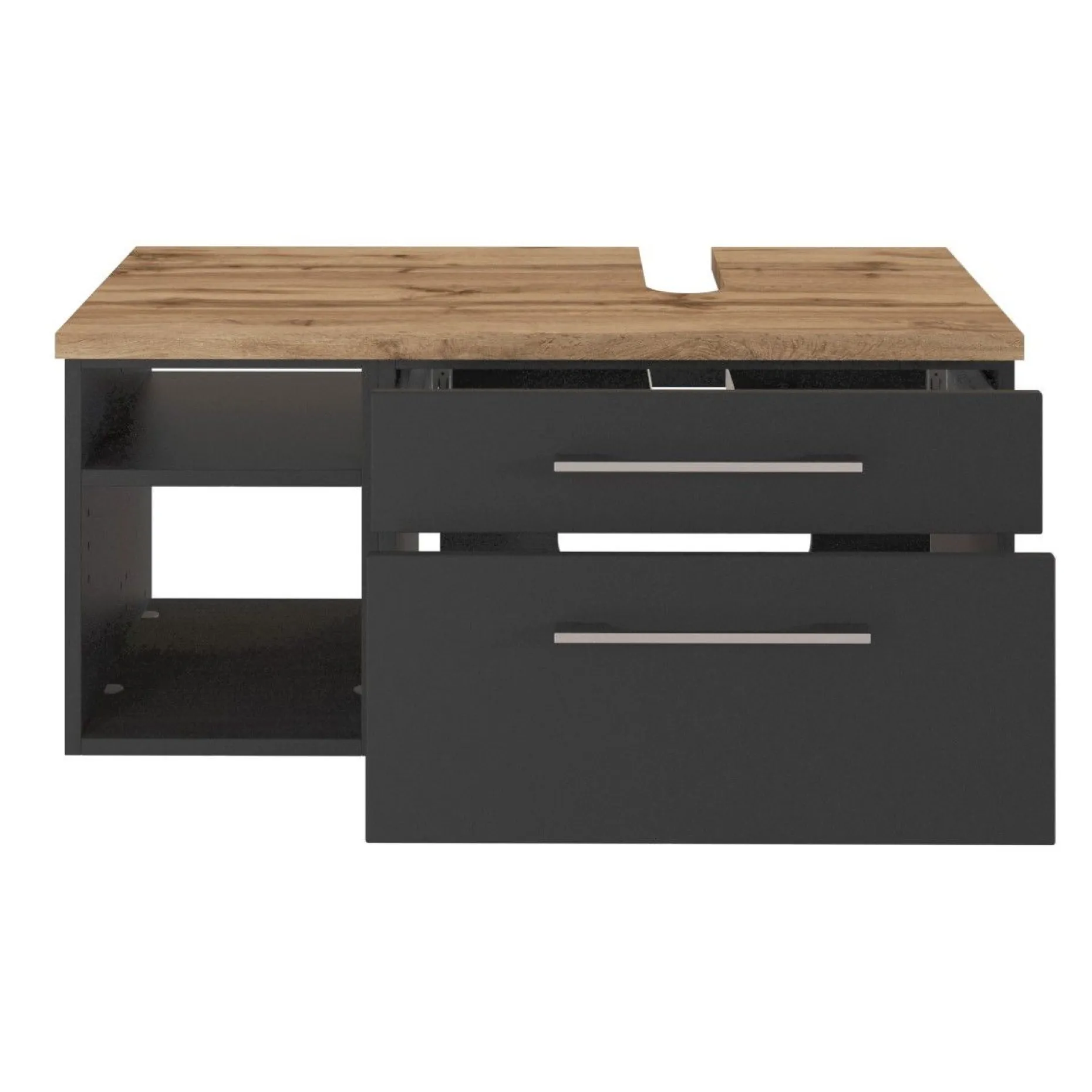 Waschbeckenschrank Dasa (rechts) 90cm mit 2 Schubladen - graphit/mattgrau