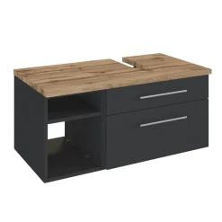 Waschbeckenschrank Dasa (rechts) 90cm mit 2 Schubladen - graphit/mattgrau