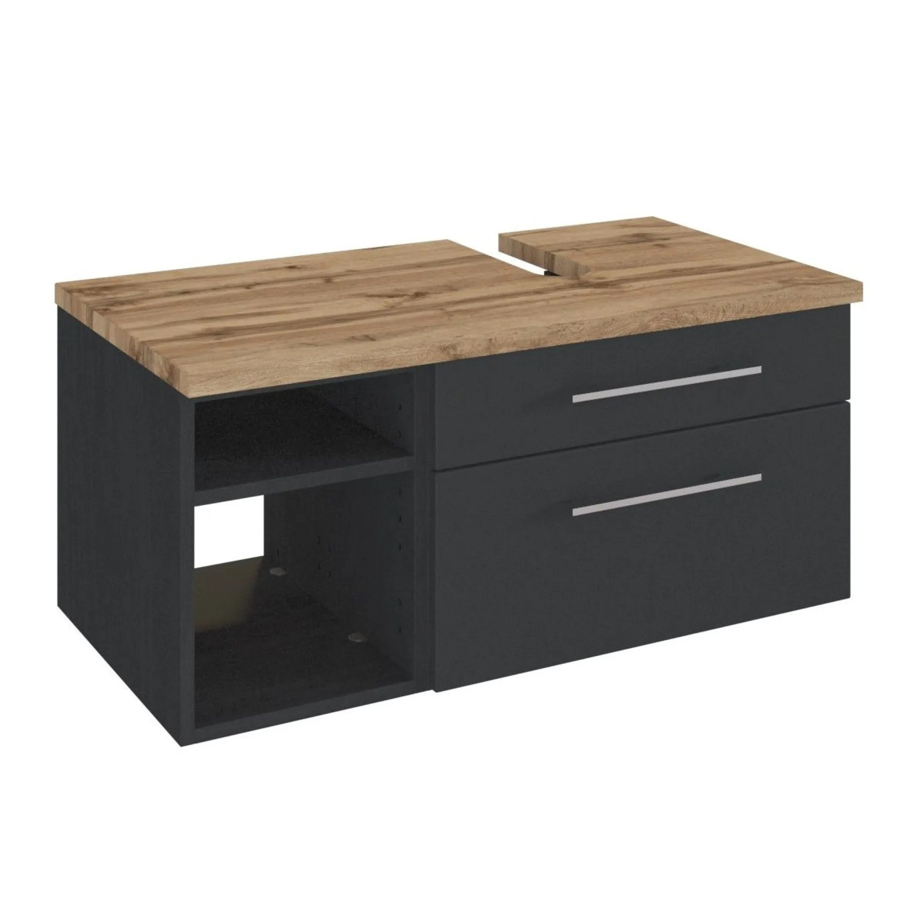 Waschbeckenschrank Dasa (rechts) 90cm mit 2 Schubladen - graphit/mattgrau