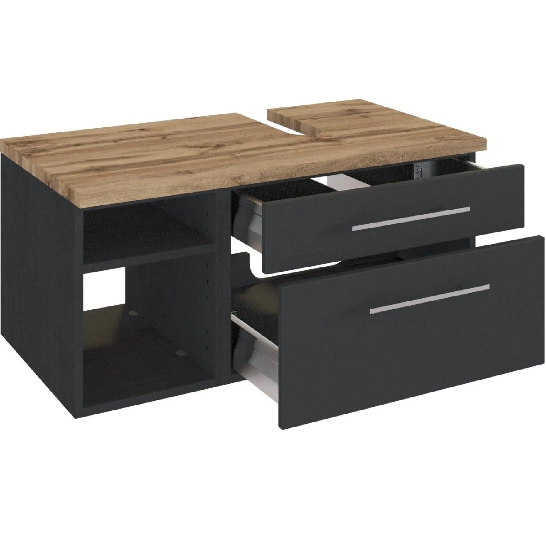 Waschbeckenschrank Dasa (rechts) 90cm mit 2 Schubladen - graphit/mattgrau