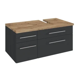 Waschbeckenschrank Dasa (rechts) 90cm mit 4 Schubladen - graphit/mattgrau