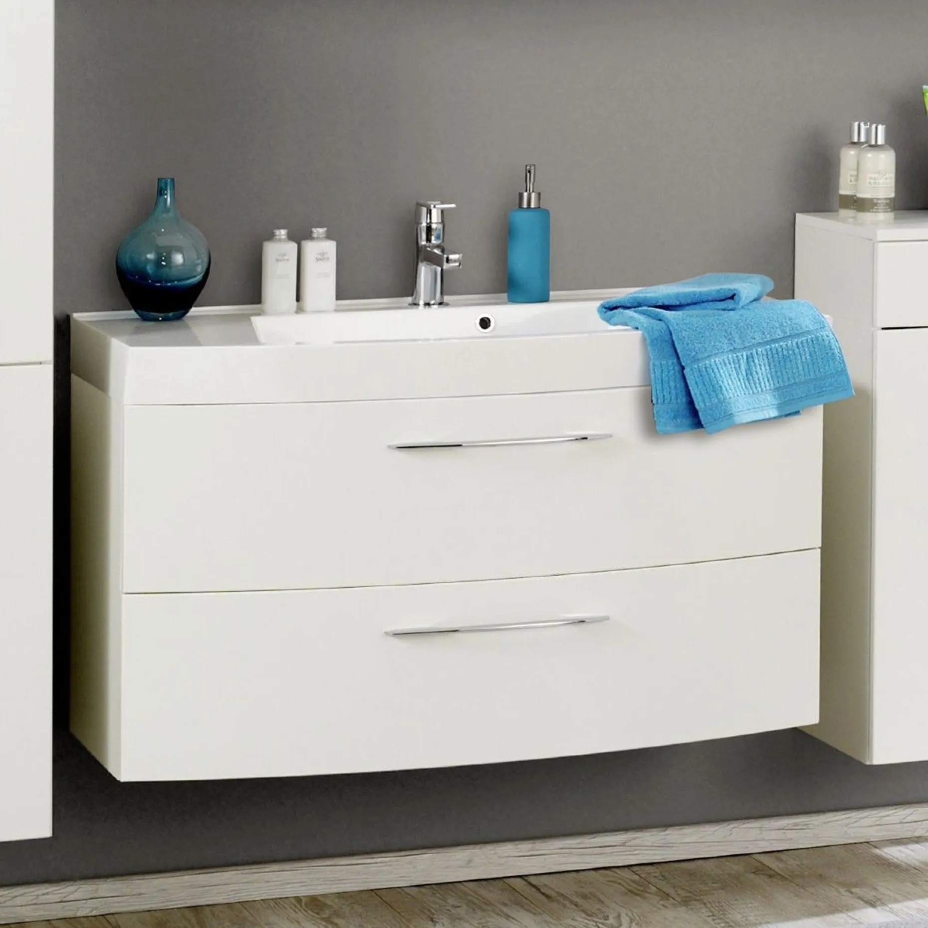 Waschbeckenschrank Florent gebogen 120cm 2 Schubladen - weiß