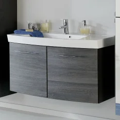 Waschbeckenschrank Florent gebogen 100cm 2 Türen - graphit/graue Eiche