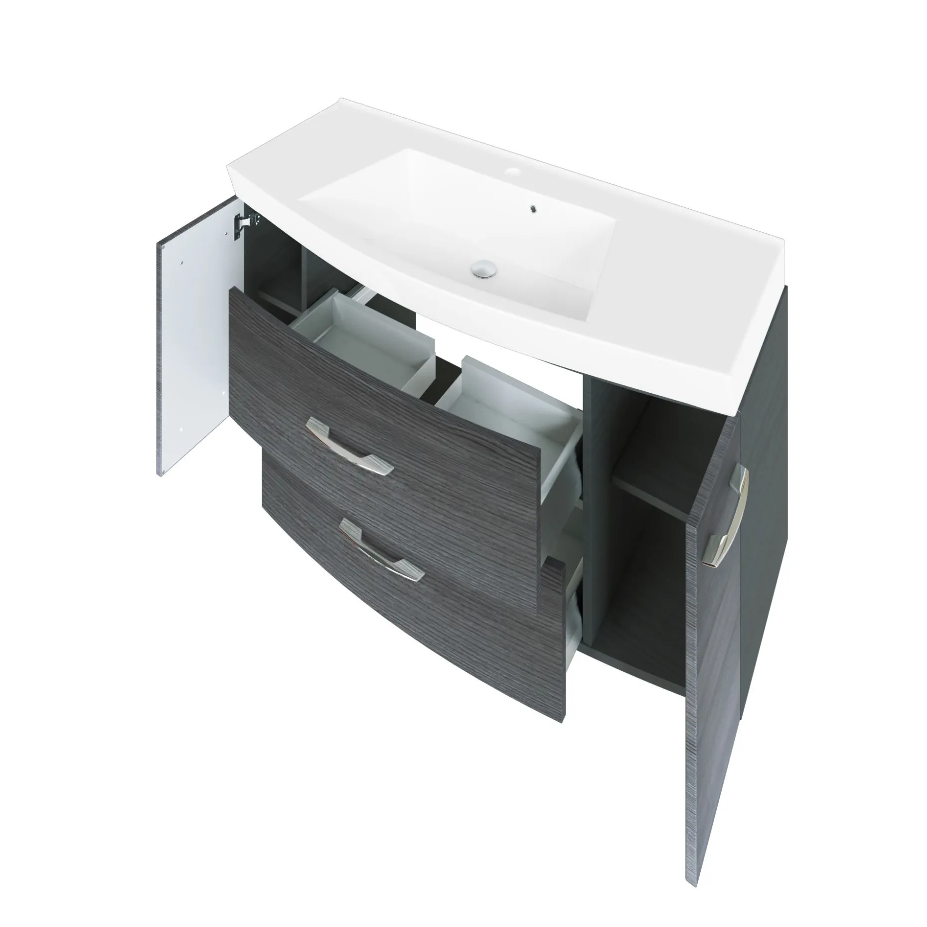 Waschbeckenschrank Florent gebogen 120cm 2 Schubladen und 2 Türen - graphit/graue Eiche