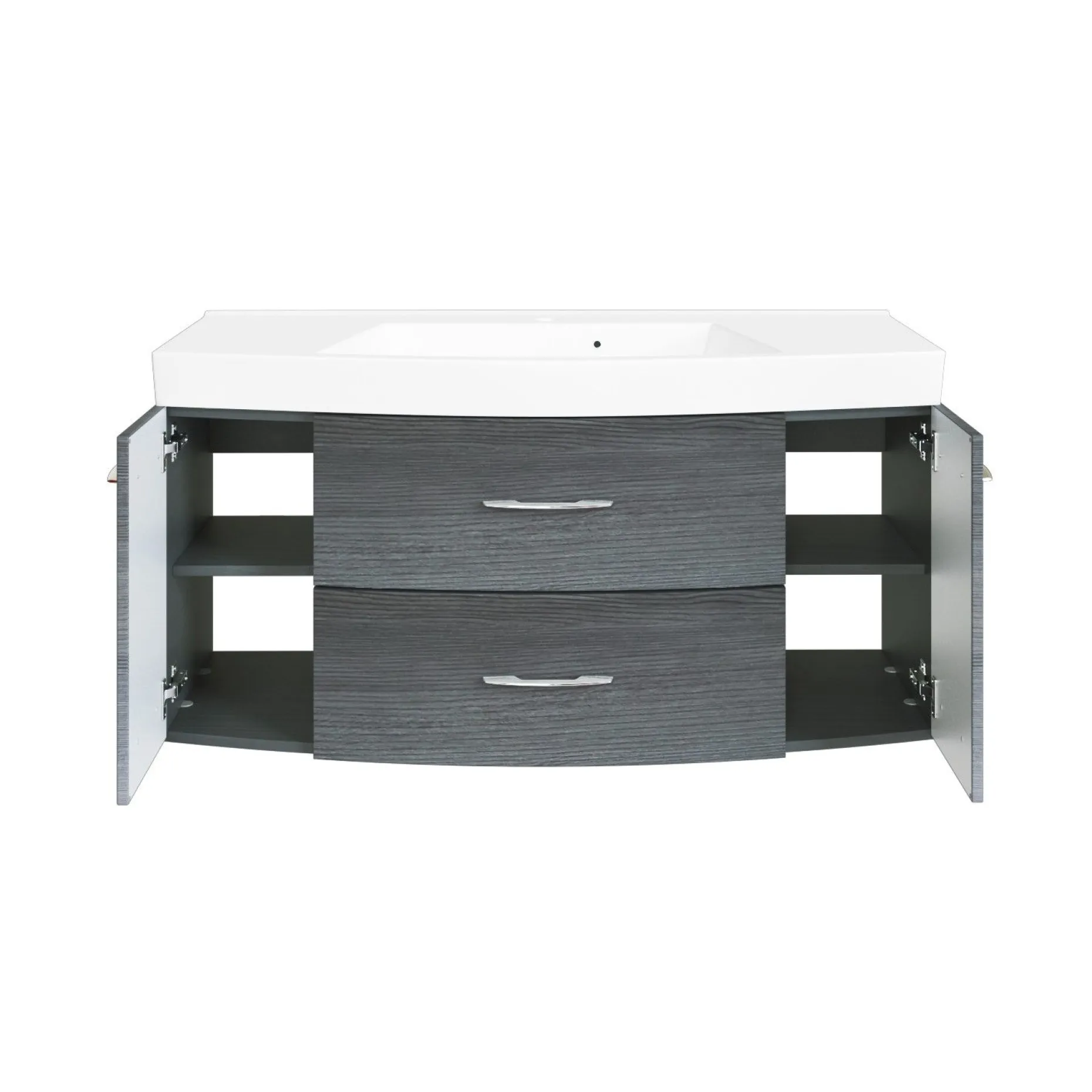 Waschbeckenschrank Florent gebogen 120cm 2 Schubladen und 2 Türen - graphit/graue Eiche