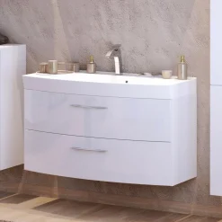 Waschbeckenschrank Florent gebogen 100cm 2 Schubladen - weiß