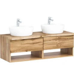 Waschbeckenschrank Karan 121cm mit zwei Waschbecken und zwei Schubladen - Eiche