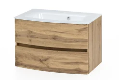 Waschbeckenschrank Kornel 80cm weißes Waschbecken - Eiche
