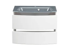 Waschbeckenschrank Kornel 80cm grau Waschbecken - weiß