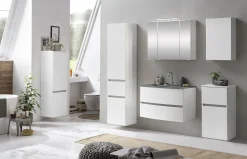 Waschbeckenschrank Kornel 80cm grau Waschbecken - weiß