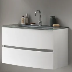 Waschbeckenschrank Kornel 80cm grau Waschbecken - weiß