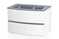 Waschbeckenschrank Kornel 80cm grau Waschbecken - weiß