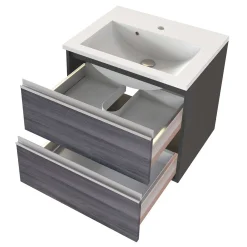 Waschbeckenschrank Lotuk L60xT48cm mit 2 Schubladen - Eiche grau