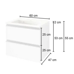 Waschbeckenschrank Lotuk L60xT48cm mit 2 Schubladen - Eiche grau