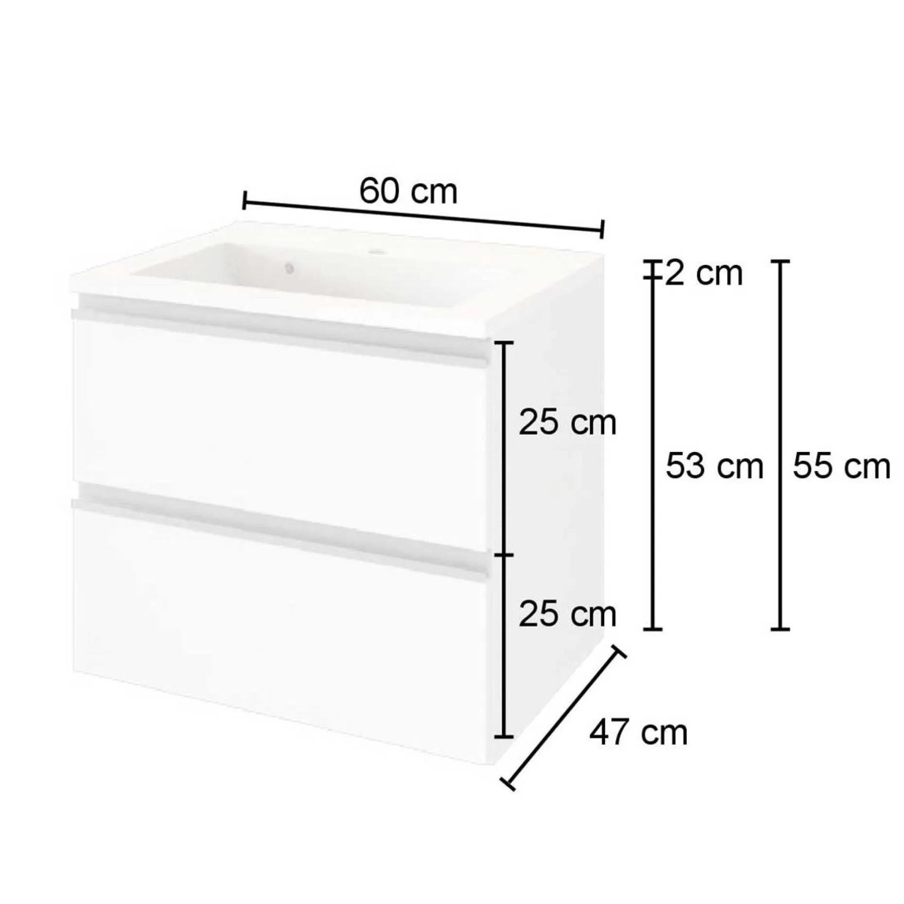 Waschbeckenschrank Lotuk L60xT48cm mit 2 Schubladen - Eiche grau