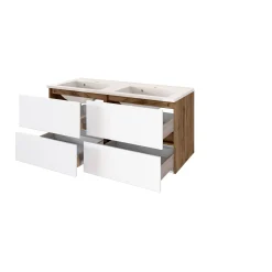 Waschbeckenschrank Luna 120cm mit Doppelwaschbecken und 4 Schubladen - Eiche/Weiß