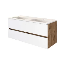 Waschbeckenschrank Luna 120cm mit Doppelwaschbecken und 4 Schubladen - Eiche/Weiß